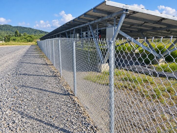 galvanized chain link solar fence close up galvanized chain link solar farm fence close up